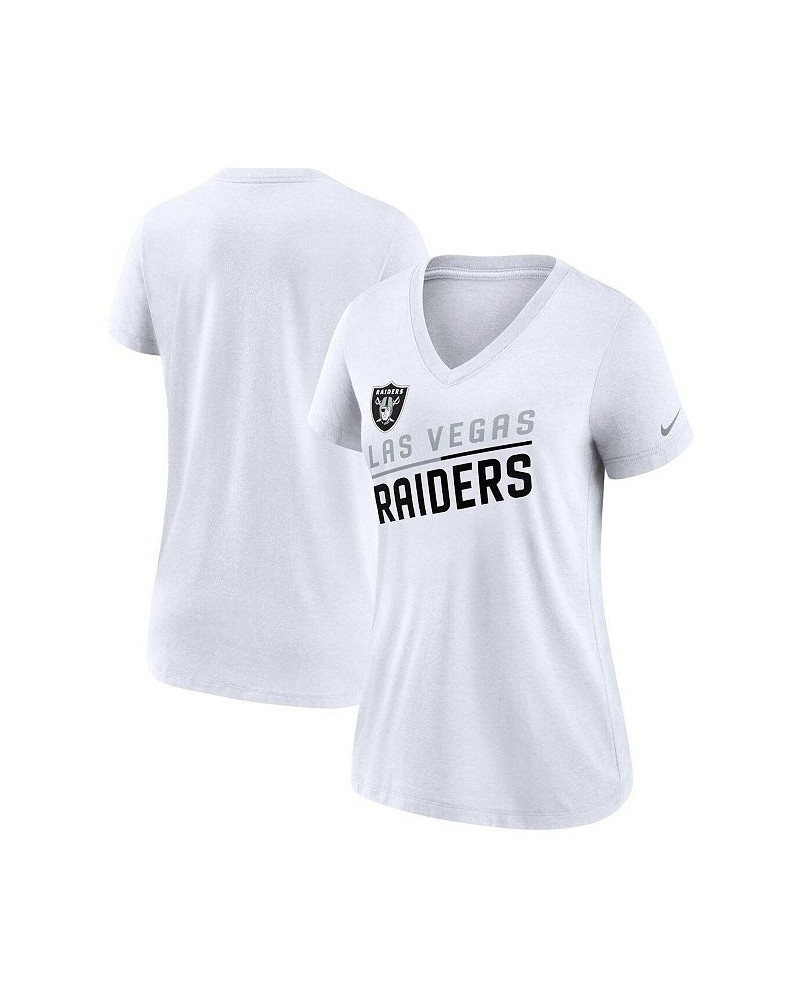 Women's White Las Vegas Raiders Slant Logo Tri-Blend V-Neck T-shirt White $24.29 Tops