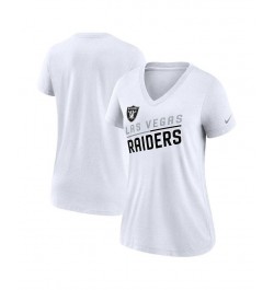 Women's White Las Vegas Raiders Slant Logo Tri-Blend V-Neck T-shirt White $24.29 Tops