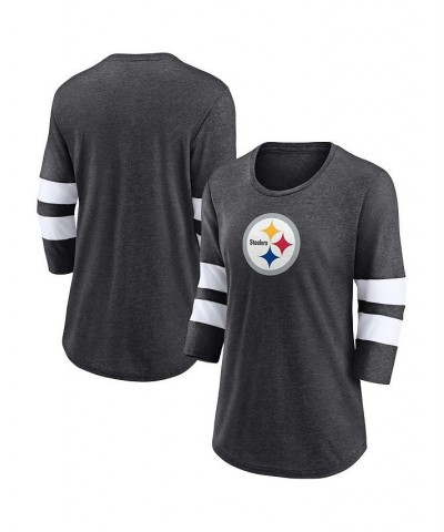 Women's Branded Heathered Charcoal Pittsburgh Steelers Primary Logo 3/4 Sleeve Scoop Neck T-shirt Heathered Charcoal $23.22 Tops