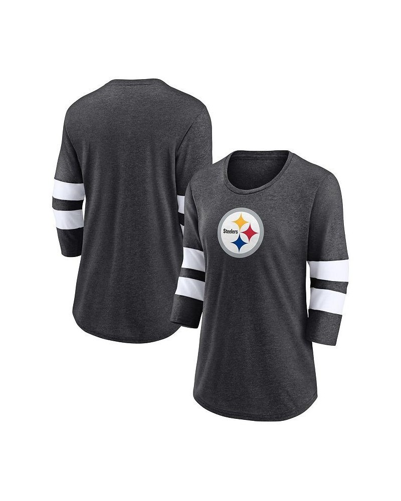 Women's Branded Heathered Charcoal Pittsburgh Steelers Primary Logo 3/4 Sleeve Scoop Neck T-shirt Heathered Charcoal $23.22 Tops