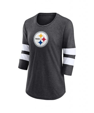 Women's Branded Heathered Charcoal Pittsburgh Steelers Primary Logo 3/4 Sleeve Scoop Neck T-shirt Heathered Charcoal $23.22 Tops