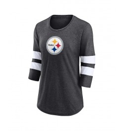 Women's Branded Heathered Charcoal Pittsburgh Steelers Primary Logo 3/4 Sleeve Scoop Neck T-shirt Heathered Charcoal $23.22 Tops