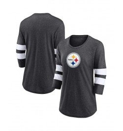 Women's Branded Heathered Charcoal Pittsburgh Steelers Primary Logo 3/4 Sleeve Scoop Neck T-shirt Heathered Charcoal $23.22 Tops