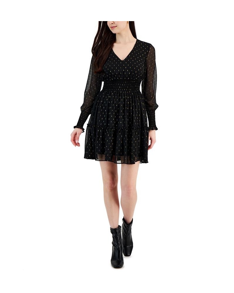 Petite Clip-Dot V-Neck Smocked Fit & Flare Dress Black/gold $32.00 Dresses