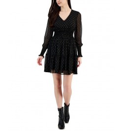 Petite Clip-Dot V-Neck Smocked Fit & Flare Dress Black/gold $32.00 Dresses