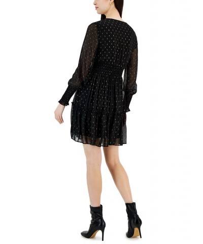 Petite Clip-Dot V-Neck Smocked Fit & Flare Dress Black/gold $32.00 Dresses