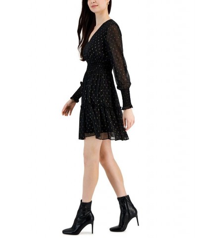 Petite Clip-Dot V-Neck Smocked Fit & Flare Dress Black/gold $32.00 Dresses