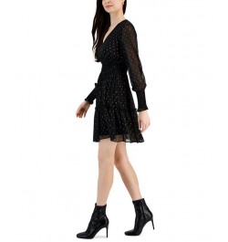 Petite Clip-Dot V-Neck Smocked Fit & Flare Dress Black/gold $32.00 Dresses