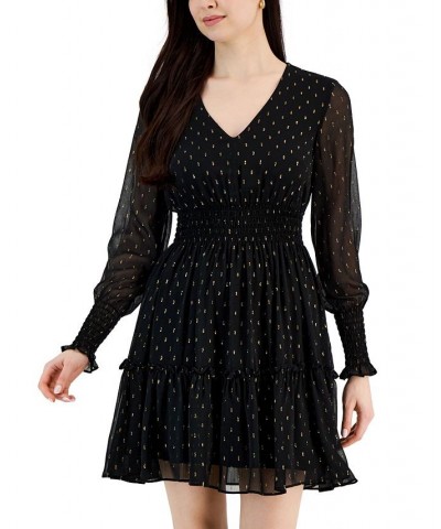 Petite Clip-Dot V-Neck Smocked Fit & Flare Dress Black/gold $32.00 Dresses