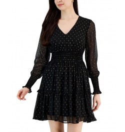 Petite Clip-Dot V-Neck Smocked Fit & Flare Dress Black/gold $32.00 Dresses