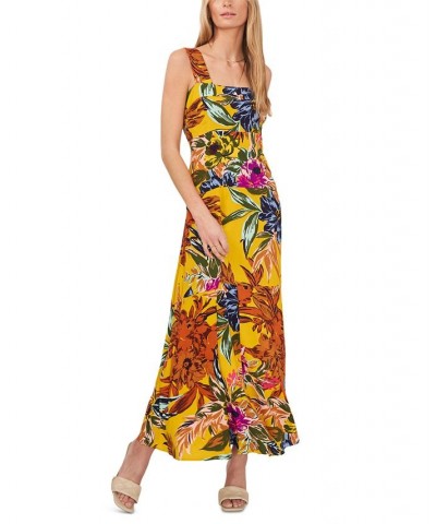 Women's Printed Tiered Smocked-Back Challis Maxi Dress Rust floral $32.39 Dresses