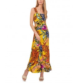 Women's Printed Tiered Smocked-Back Challis Maxi Dress Rust floral $32.39 Dresses