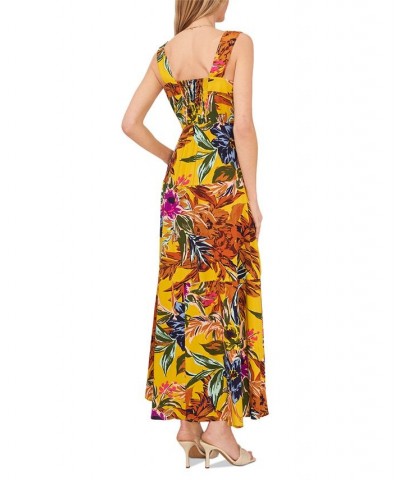 Women's Printed Tiered Smocked-Back Challis Maxi Dress Rust floral $32.39 Dresses