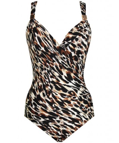 Women's Siren Underwire One-Piece Swimsuit Fur Realz Brown $74.88 Swimsuits