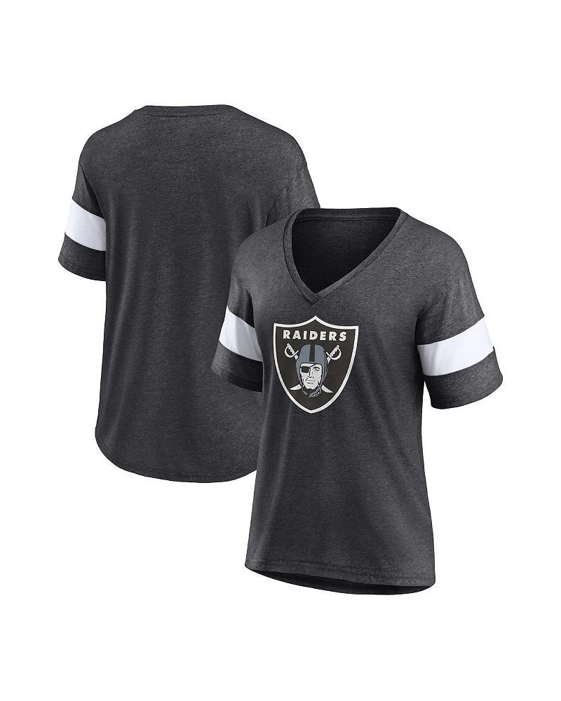 Women's Branded Heathered Charcoal Las Vegas Raiders Distressed Team Tri-Blend V-Neck T-shirt Heathered Charcoal $28.31 Tops