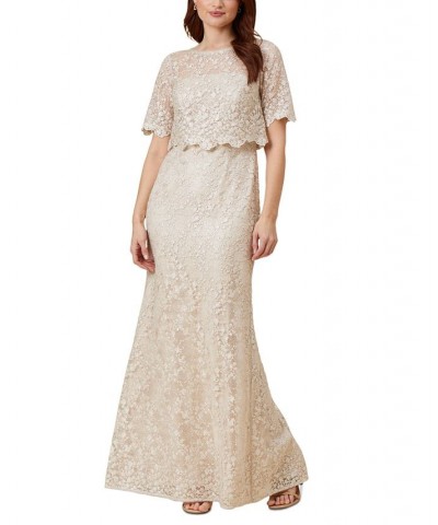 Petite Lace Elbow-Sleeve Overlay Gown Biscotti $109.82 Dresses