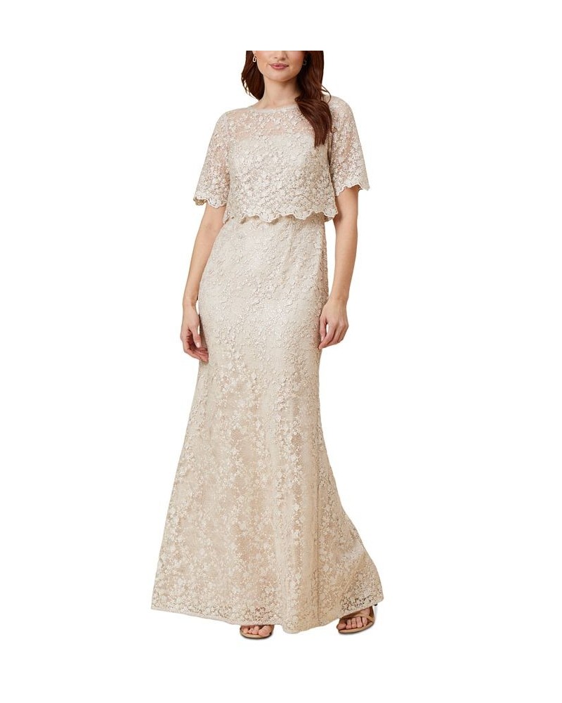 Petite Lace Elbow-Sleeve Overlay Gown Biscotti $109.82 Dresses