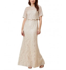 Petite Lace Elbow-Sleeve Overlay Gown Biscotti $109.82 Dresses