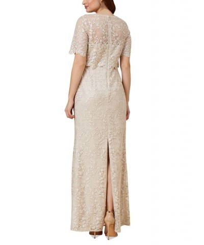 Petite Lace Elbow-Sleeve Overlay Gown Biscotti $109.82 Dresses