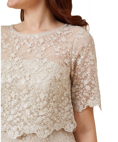 Petite Lace Elbow-Sleeve Overlay Gown Biscotti $109.82 Dresses