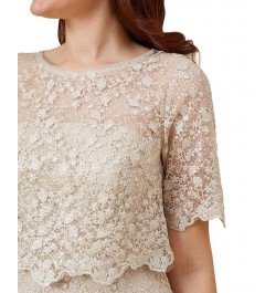 Petite Lace Elbow-Sleeve Overlay Gown Biscotti $109.82 Dresses