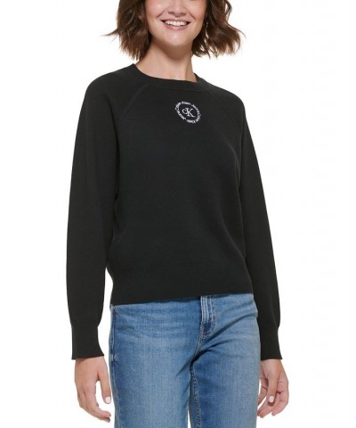 Women's Cotton Raglan-Sleeve Sweater Black Porcelain $27.88 Sweaters
