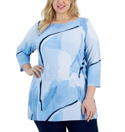 Plus Size Boat-Neck 3/4-Sleeve Tunic Blue $23.45 Tops