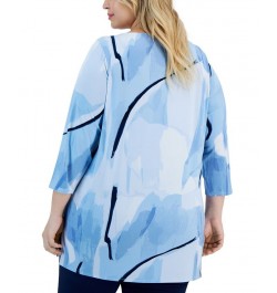 Plus Size Boat-Neck 3/4-Sleeve Tunic Blue $23.45 Tops