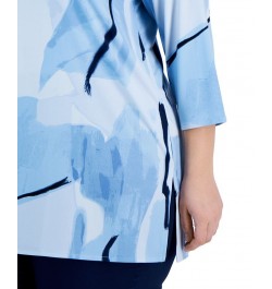 Plus Size Boat-Neck 3/4-Sleeve Tunic Blue $23.45 Tops