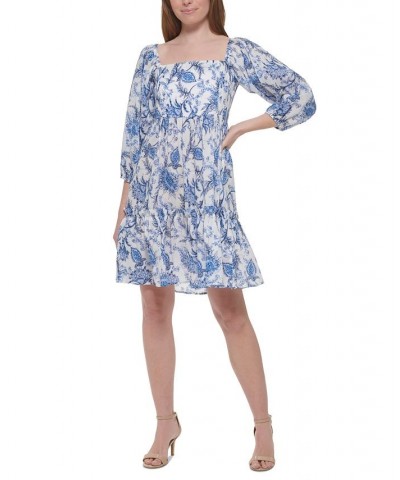 Women's Square-Neck Ruffled-Hem Dress Ivory Multi $38.64 Dresses
