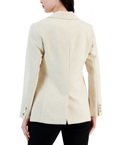 Women's Notched-Collar One-Button Zipper-Pocket Blazer Jasper Stone $83.66 Jackets