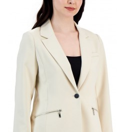 Women's Notched-Collar One-Button Zipper-Pocket Blazer Jasper Stone $83.66 Jackets