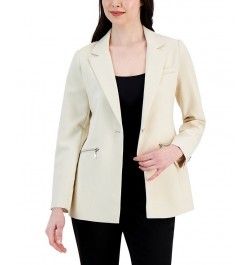 Women's Notched-Collar One-Button Zipper-Pocket Blazer Jasper Stone $83.66 Jackets