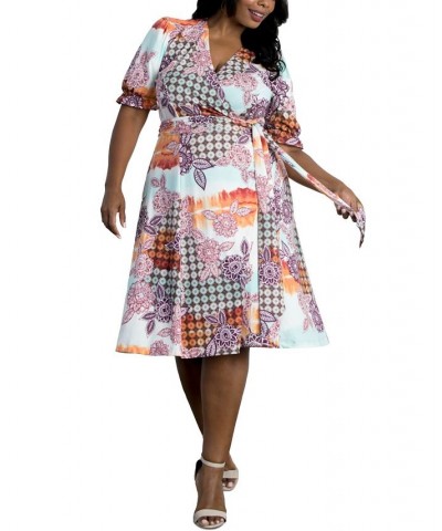 Women's Plus Size Tuscan Tie Wrap Dress Orange $36.58 Dresses