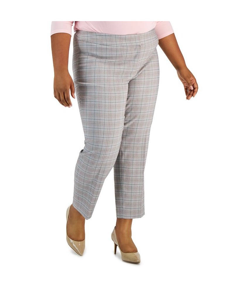 Plus Size Plaid Mid-Rise Straight-Leg Ankle Pants Black Multi $35.39 Pants