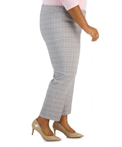 Plus Size Plaid Mid-Rise Straight-Leg Ankle Pants Black Multi $35.39 Pants