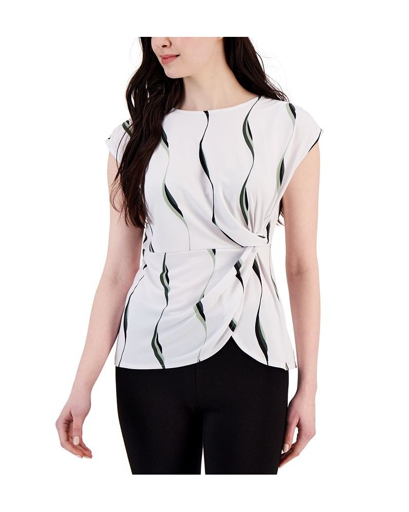 Petite Abstract-Print Side-Knot Sleeveless Top Soft Swirl Bright White $14.60 Tops