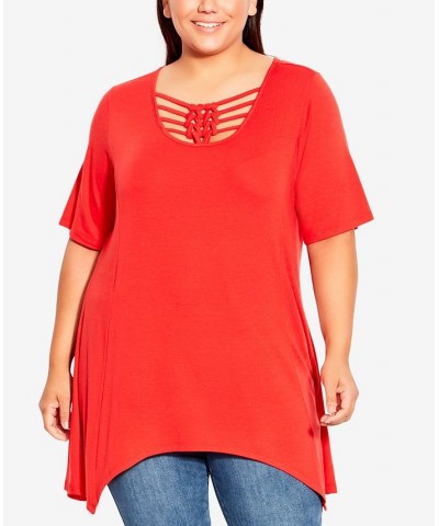 Plus Size Knotted Cage Tunic Top Orange $23.65 Tops