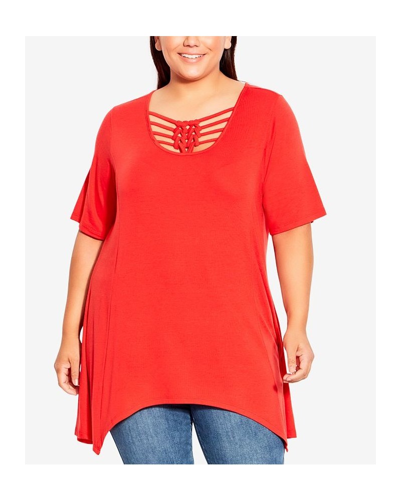 Plus Size Knotted Cage Tunic Top Orange $23.65 Tops