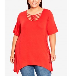 Plus Size Knotted Cage Tunic Top Orange $23.65 Tops