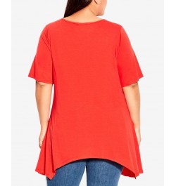 Plus Size Knotted Cage Tunic Top Orange $23.65 Tops