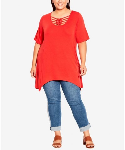 Plus Size Knotted Cage Tunic Top Orange $23.65 Tops