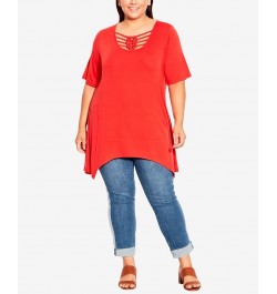 Plus Size Knotted Cage Tunic Top Orange $23.65 Tops