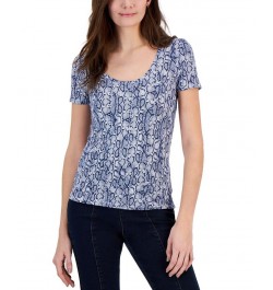 Women's Scoop-Neck T-Shirt Blue $11.57 Tops