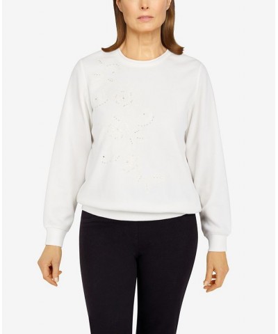 Petite Size Classics Asymmetric Floral Pullover Top Ivory $24.98 Tops