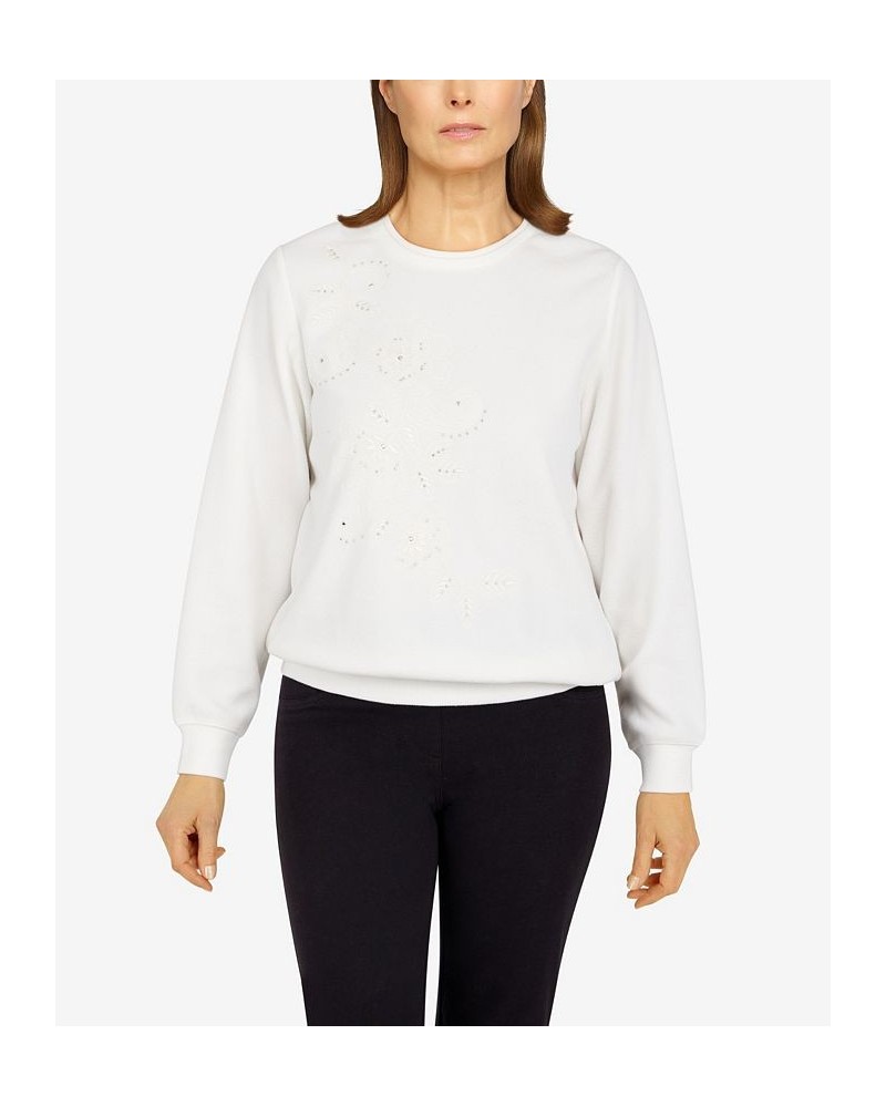 Petite Size Classics Asymmetric Floral Pullover Top Ivory $24.98 Tops