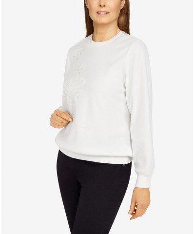 Petite Size Classics Asymmetric Floral Pullover Top Ivory $24.98 Tops