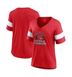 Womens Georgia Bulldogs College Football Playoff 2022 National Champions Tri-Blend Retro Half-Sleeve V-Neck T-shirt Red $25.4...