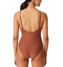 Women's Snake-Print Keyhole Tie-Front One-Piece Swimsuit Brown $38.70 Swimsuits