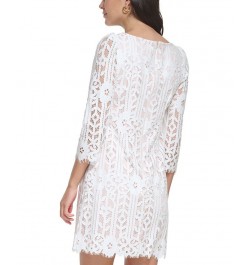 Petite Boat-Neck 3/4-Sleeve Lace Dress Ivory $40.46 Dresses